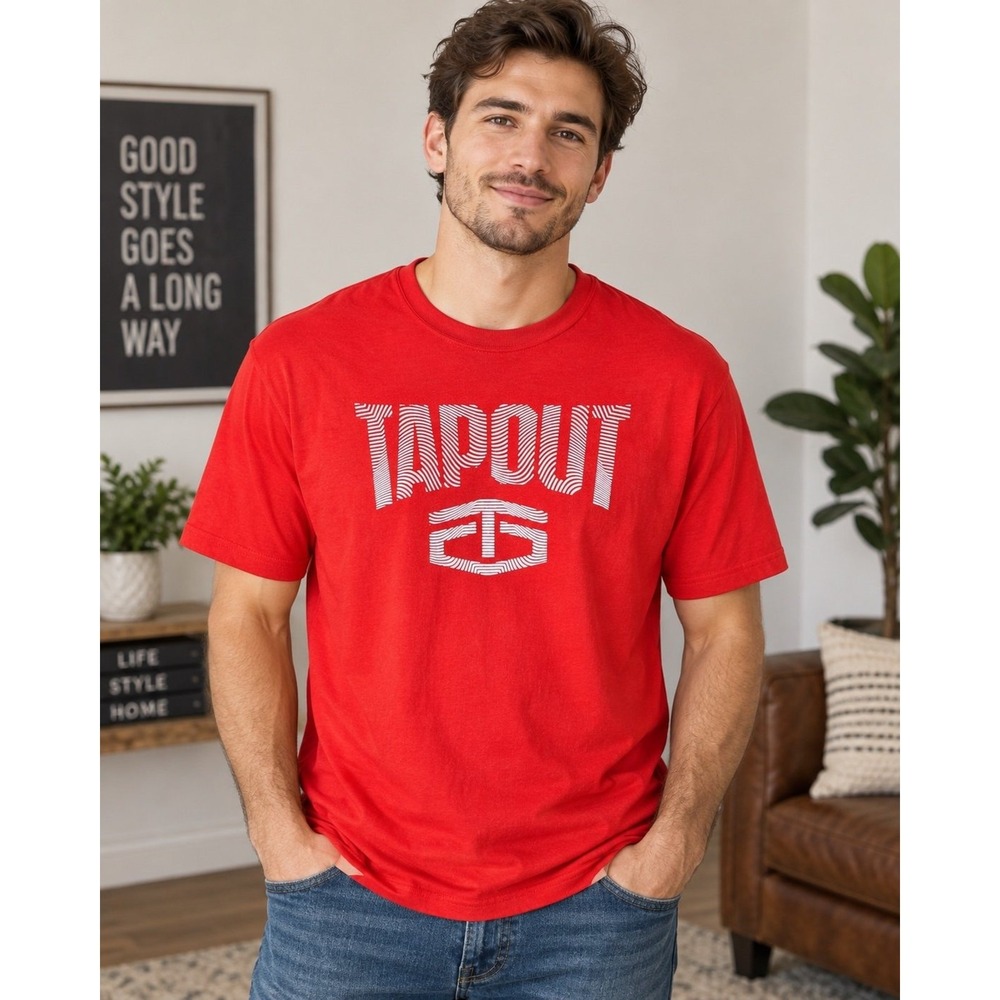 Tapout Men’s Large Red Graphic T-Shirt White Logo MMA Athletic Tee